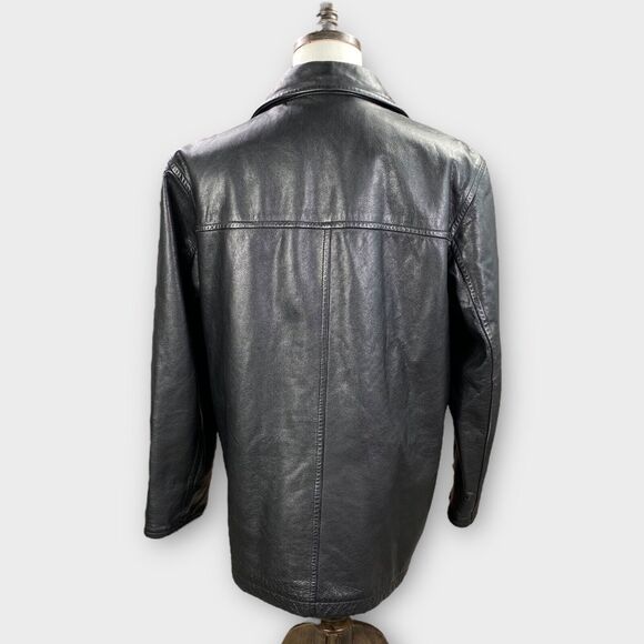 VINTAGE J Crew Jacket Mens Large Black Leather Wool Lined Quilted Heavy Coat - Picture 3 of 11